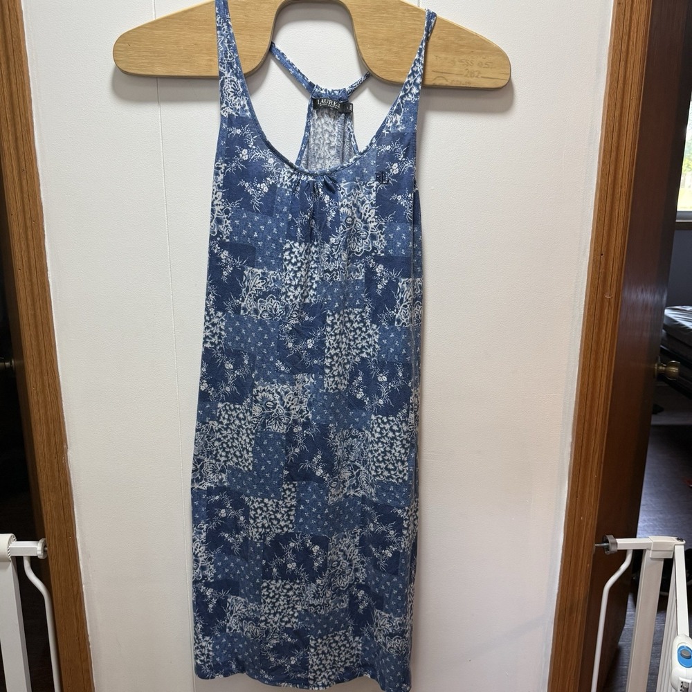 Lauren Ralph Lauren Blue Floral Paisley Sleeveless Dress Size‎ Large